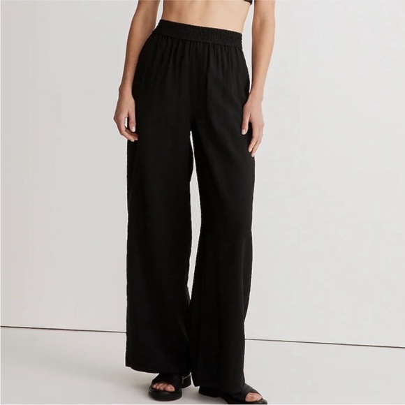 Madewell Carley wide leg pants LARGE PETITE LP Black Minimalist Casual NL895 - Picture 1 of 12